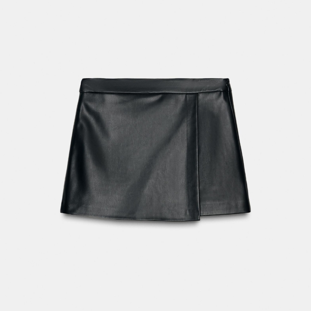 Zara Black Leather Mini Skort, Size S